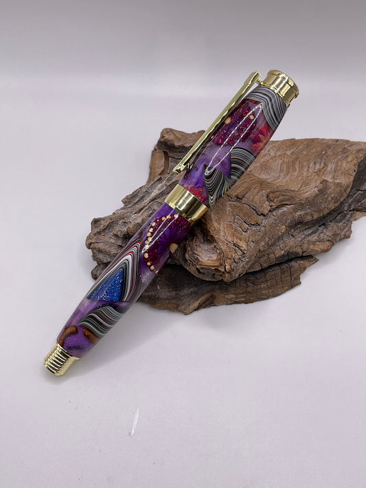 Fordite Hurricane Ink Pen in Gold 1337