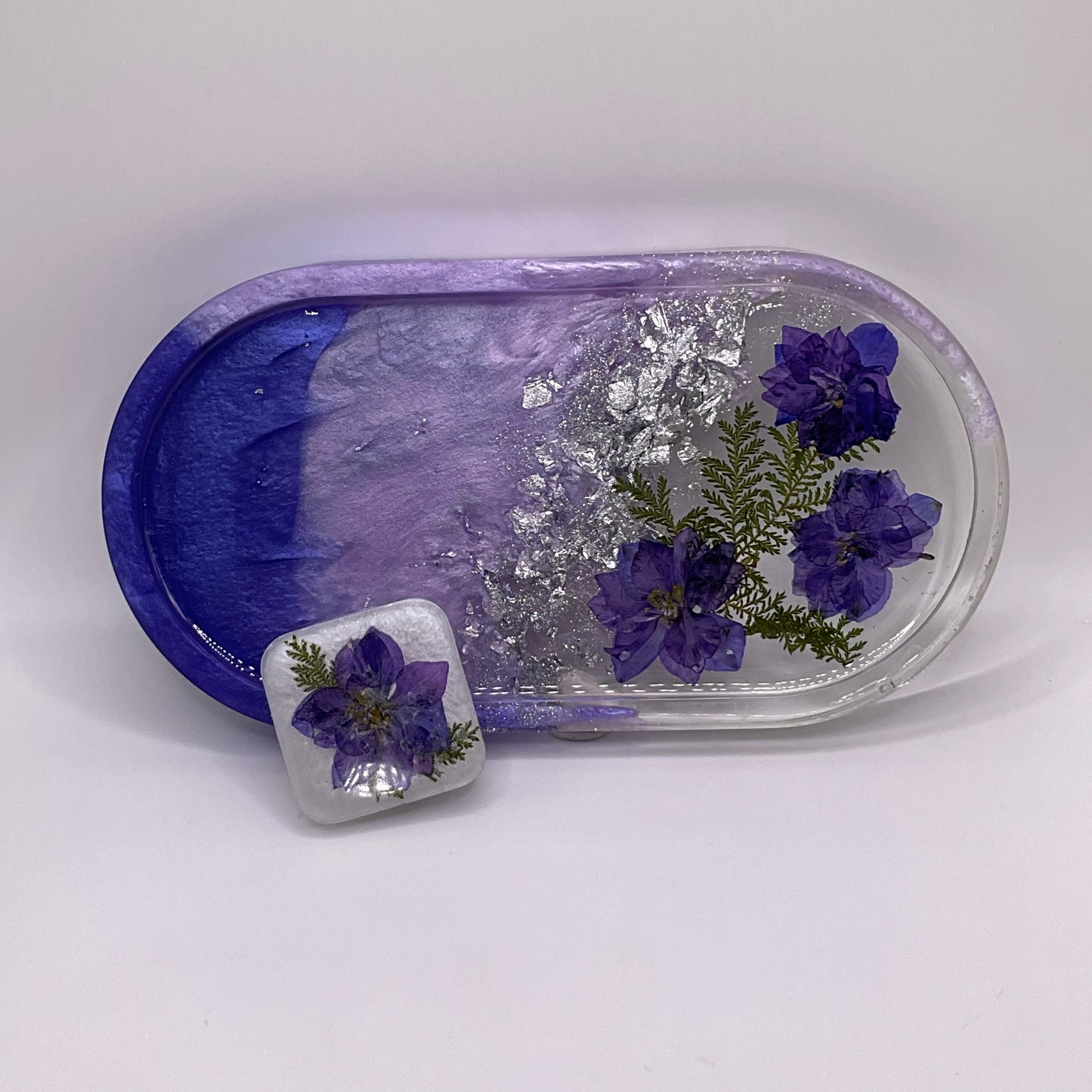 Flowers Oval Trinket Tray & Cover Minder Set 256 (7x3.5 inches)