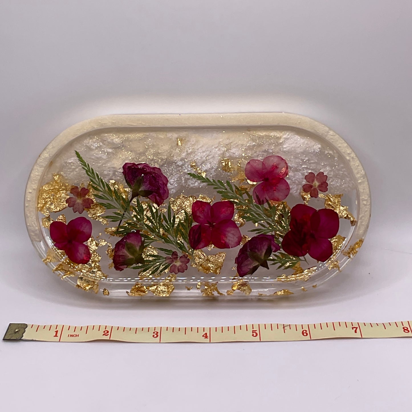 Flowers Oval Trinket Tray & Cover Minder Set 258 (7x3.5 inches)