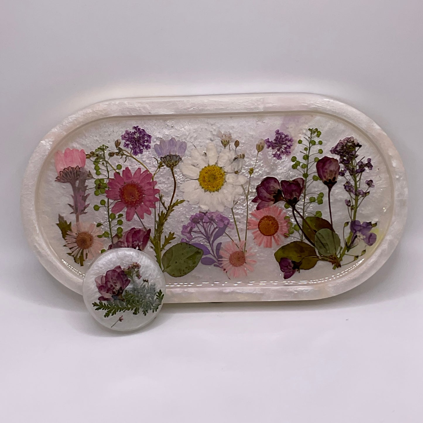 Flowers Oval Trinket Tray & Cover Minder Set 259 (7x3.5 inches)