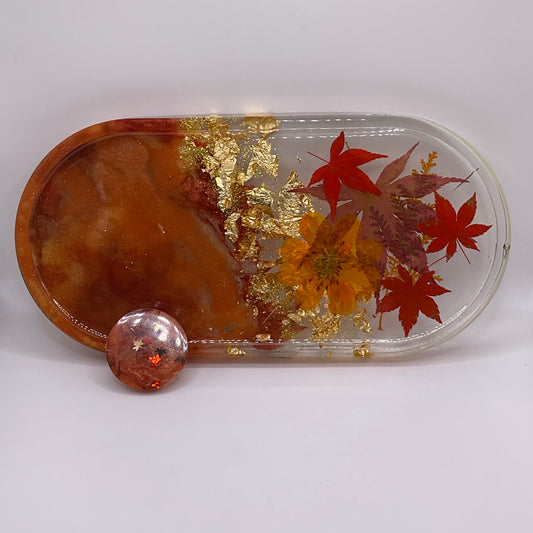 Fall Oval Trinket Tray & Cover Minder Set 269 (9X4 inches)