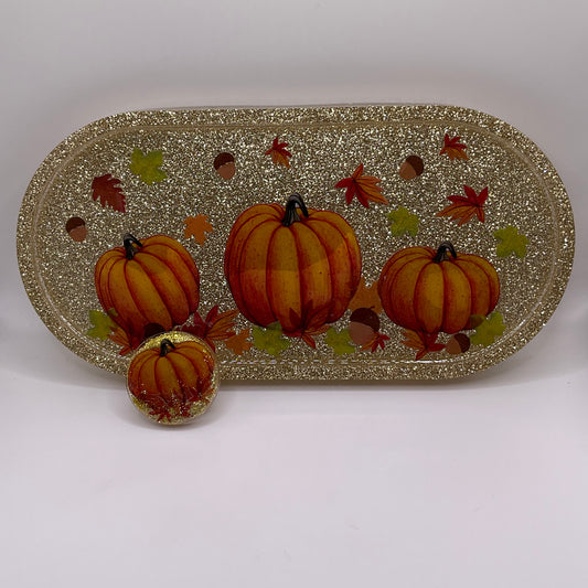Fall Oval Trinket Tray & Cover Minder Set 271 (9X4 inches)