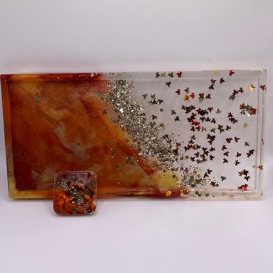 Fall Rectangle Trinket Tray & Cover Minder Set 273 (9X4 inches)