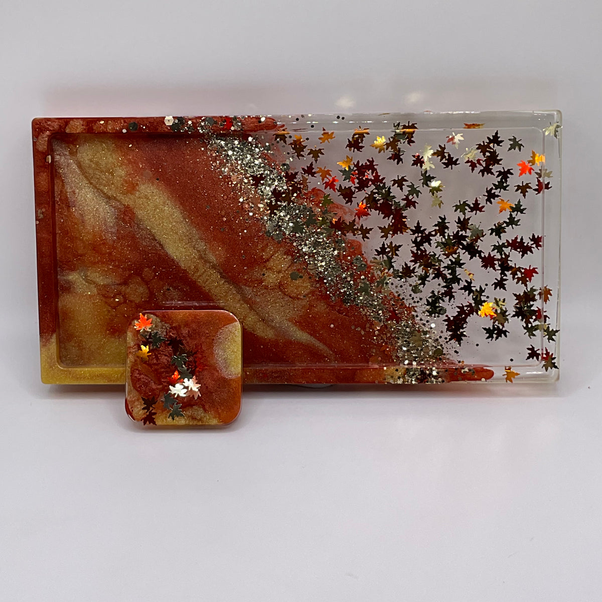 Fall Rectangle Trinket Tray & Cover Minder Set 275 (7X 3.5 inches)
