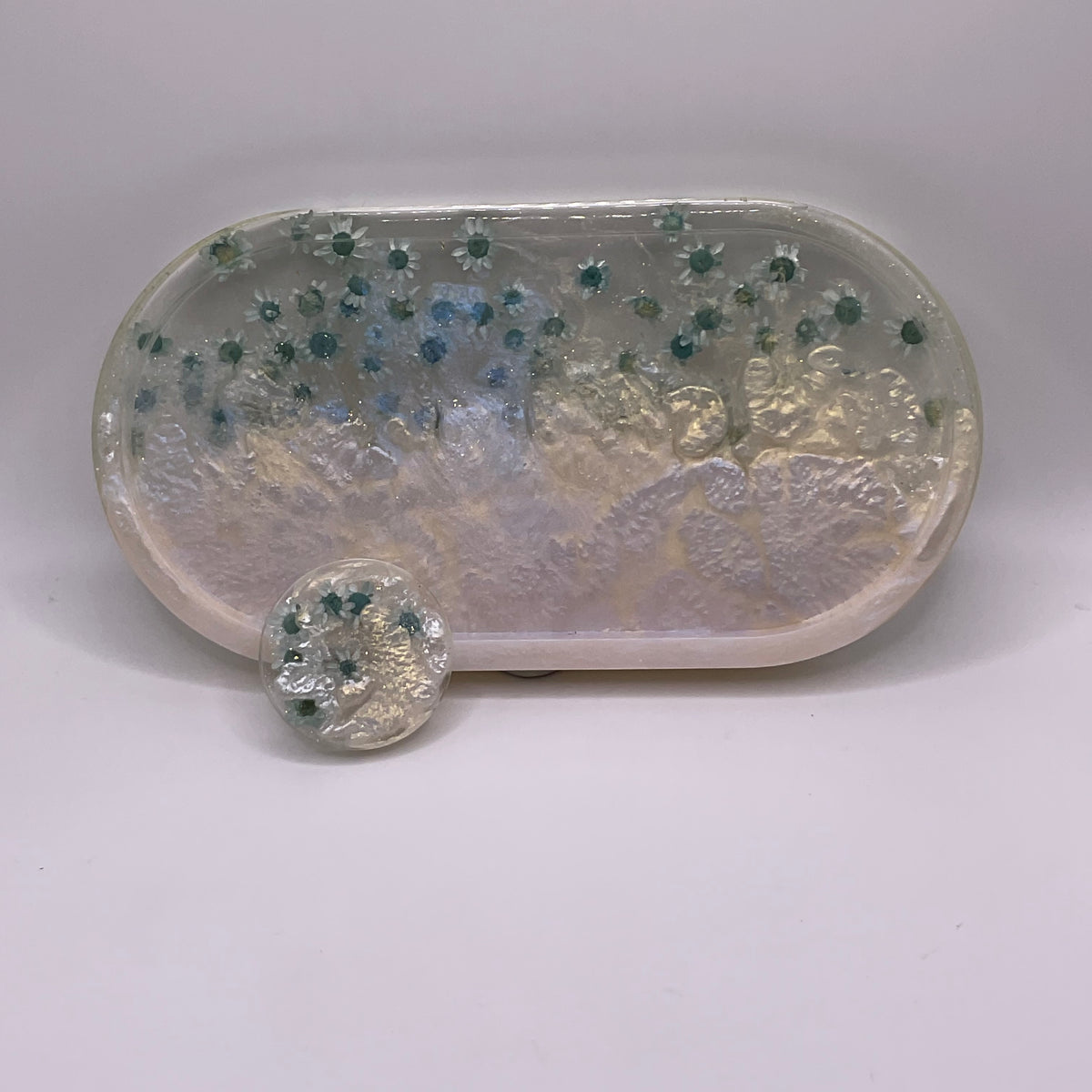 Ghost Oval Trinket Tray & Cover Minder Set 288 (7x3.5 inches)