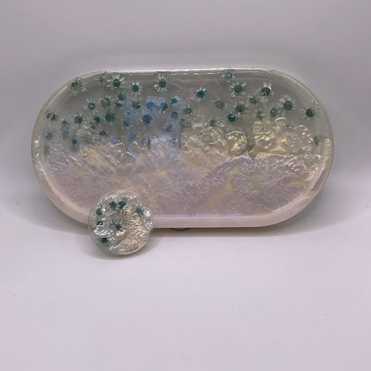 Ghost Oval Trinket Tray & Cover Minder Set 288 (7x3.5 inches)