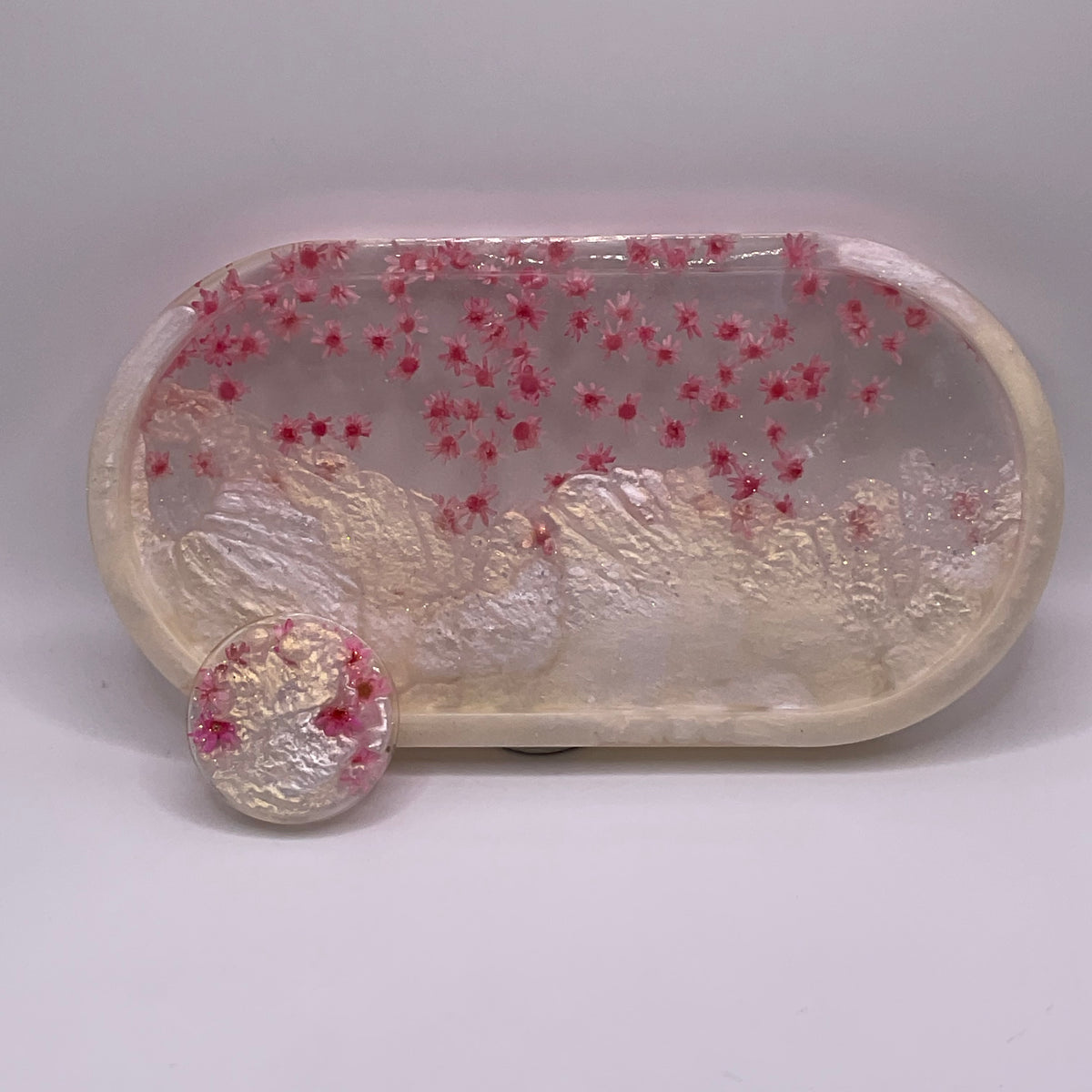 Ghost Oval Trinket Tray & Cover Minder Set 291 (7x3.5 inches)